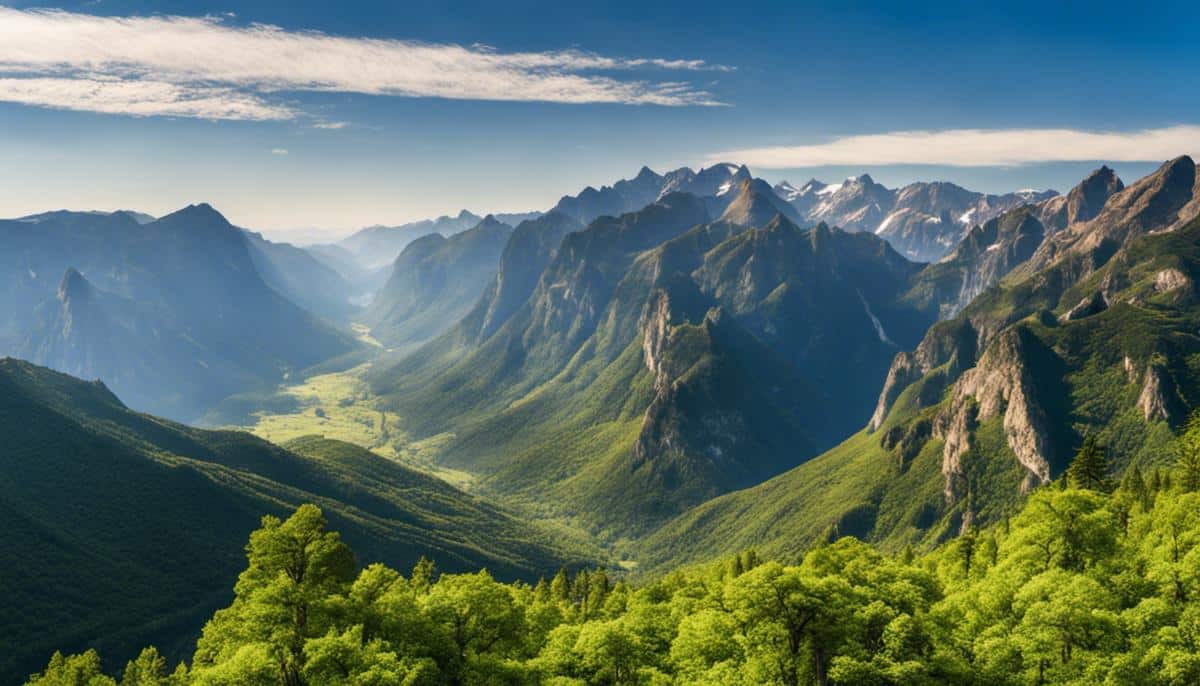 A beautiful landscape photo of a national park, showcasing a lush green environment with mountains in the background and clear blue sky above.